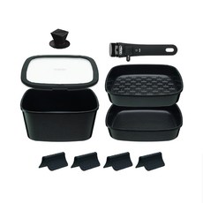 BoOh gle IH感應爐適用鍋具組, 經典黑色, 平底鍋 22cm+烤盤 22cm+煮鍋 22cm+矽膠玻璃鍋蓋組+多功能安全鍋把手+防刮墊 4入, 1組