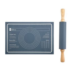 矽膠烘培墊+擀麵棍組 藍色, 1套