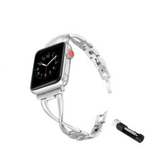 LIVING DUO Apple Watch 鑽石鏈金屬錶帶 42/44 毫米+錶帶器, 銀色