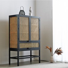 베스트리빙 메이코 라탄 캐비닛 방문설치, 블랙