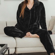 GLAM GONGGAM 素色絨毛長袖睡衣+長褲