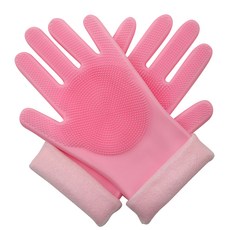 防刮矽膠橡膠手套, 11 粉紅色加絨, 1套