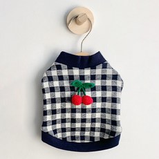 Design Sano 寵物格紋櫻桃T恤, 海軍藍, 1個