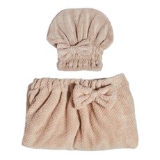 浴巾+浴帽套組, 1套, 卡其色