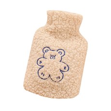 可愛毛絨小熊防燙布套熱水袋 杏色 1000ml, 1個