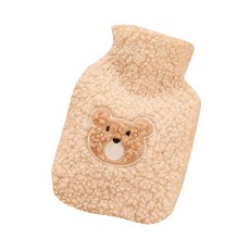 可愛毛絨防燙布套熱水袋 杏色小熊 1000ml, 1個