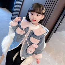 Angel Eye 女童兔寶寶毛丹寧夾克附包包套組