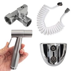 변기 욕실 화장실 청소 변기샤워기 코일호스 3.5m + 스텐샤워건 + 타공샤워걸이 + T밸브 연결 세트, 1세트
