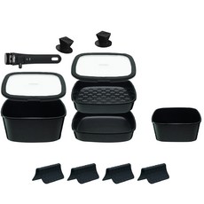 BoOh!gle IH感應單柄陶瓷塗層不沾鍋具 9入, 平底鍋22cm+烤盤22cm+湯鍋18cm+湯鍋22cm+玻璃鍋蓋22cm 2入+多功能手柄+防刮片 4入, 經典黑