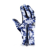 軍事風彩色冬季保暖刷毛機車滑雪騎行手套 雙手一組, 藍色, 1個