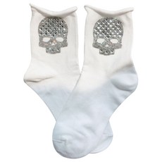 女款亮片骷髏骷髏高爾夫球襪, 白色