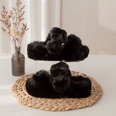 세인트디보스 메종드모아나 여성용 가죽 밴드 키높이 방한 털 슬리퍼