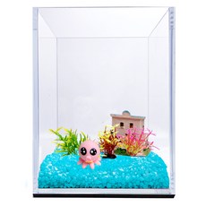 Rora Pet 15高立方加濕魚缸+彩石+人物模型+仿古屋+七彩花朵3件套, 天藍色（彩石），隨機發貨（人物模型，仿古屋）