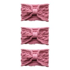 寬版麻花針織蝴蝶結髮帶, 3個, 粉紅色