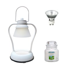 KAENDEULMAM 可定時迷你融蠟燈+鹵素燈泡+香氛蠟燭 S號, 白色(融蠟燈)+Clean Cotton(蠟燭)