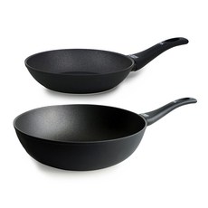 tvs IH電磁爐適用單柄不沾鍋具2件組, 黑色, 平底鍋 24cm+炒鍋 30cm