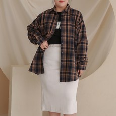 102102 여성용 빅사이즈 오버핏 플란넬 체크 셔츠자켓