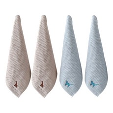 刺繡純棉擦手巾 2款 2入, 棕色+藍色, 1組