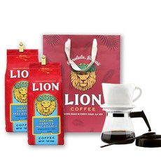 LION COFFEE Lioncoffee 手沖咖啡禮盒組 烤椰子風味 198g+摩卡咖啡 198g, 粉碎