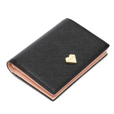 JILLSTUART 皮革愛心吊墜拼色短夾