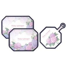 八角砧板 L號+M號+迷你托盤組合, 繡球花, 1組