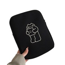 線條畫動物角色粉彩iPad MacBook筆電收納包, 黑色