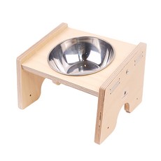 GATOBLANCO 寵物斜口餐桌 1口 + 不鏽鋼碗, 木色, 1套