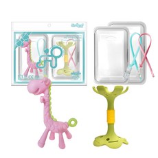 앙쥬 치발기 2종 세트, 노꼭지, 기린 핑크, 입술 그린, 랜덤발송(실리콘클립), 1세트