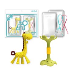 앙쥬 치발기 2종 세트, 노꼭지, 기린, 입술 그린, 랜덤발송(실리콘클립), 1세트