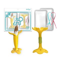 앙쥬 치발기 2종 세트, 노꼭지, 초코바나나, 입술 노랑, 랜덤발송(실리콘클립), 1세트