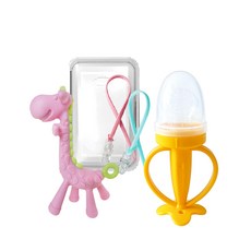 앙쥬 2종 세트, 노꼭지, 기린 핑크(치발기), 황금바나나(과즙망), 랜덤발송(실리콘클립), 1세트