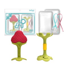 ange 造型固齒器2件組, 1套, 無奶嘴, 固齒器(草莓款+綠色花朵款)+矽膠夾(隨機出貨)