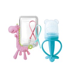 앙쥬 2종 세트, 노꼭지, 기린 핑크(치발기), 예쁜곰과즙(과즙망), 랜덤발송(실리콘클립), 1세트