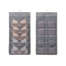 지니샵 양면 벽걸이형 속옷 양말 수납팩 01 앞면 5 뒤 10, 그레이, 2개