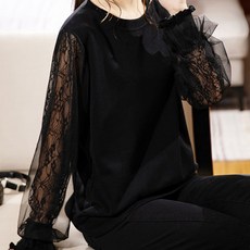 ATTERLIC 大尺碼圓領透膚長袖T恤