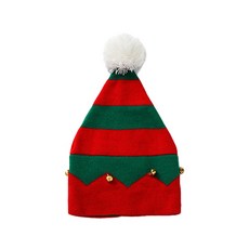 聖誕條紋紅綠配色聖誕節精靈毛線帽, 混合顏色, 1個