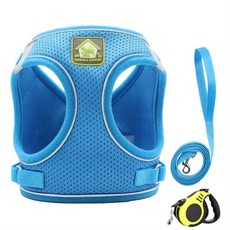 멍데이 狗用背心式胸背帶 + 牽繩 + 自動牽繩 隨機出貨, 天空藍