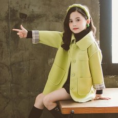 Orenjidamom 女童四口袋鈕扣大衣