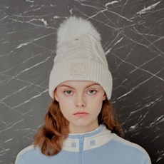 DAKS 皮革標誌羊毛混紡毛球毛帽, 白色 (DNHE1F813IV)