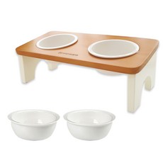 모나지오 스위트 반려동물 원목식기 2구 + 도자기 4p, 네츄럴화이트, 1개