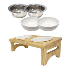MONAGIO 2格寵物木質餵食碗架+不鏽鋼碗 2入+陶瓷碗 2入+塑膠碗 2入