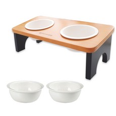 MONAGIO Suite 寵物木餐具 2 件 + 瓷器 4p, 原木黑色