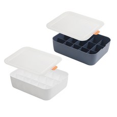 Booth Market 分層內衣收納盒 白色+海軍套組, 1組