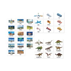 韓文英文版單字情緒卡 地標16款 + 恐龍8款 + 交通工具8款 基本套組, 混合顏色