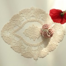 晨曦瑪德蓮法式蕾絲床頭櫃玄關桌餐桌墊, 米色, S(26 x 22cm), 1個