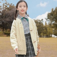 Angel Eye 兒童麻花菱格紋針織開襟衫