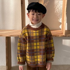 兒童撞色格紋針織衫