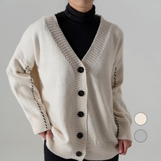 오슬 여성용 오버핏 스티치포인트 니트 가디건