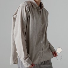 오슬 여성용 오버핏 기모 스트라이프 셔츠