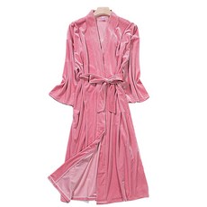 獻給珍貴的您 絲絨睡衣浴袍 L, 1個, 粉紅色